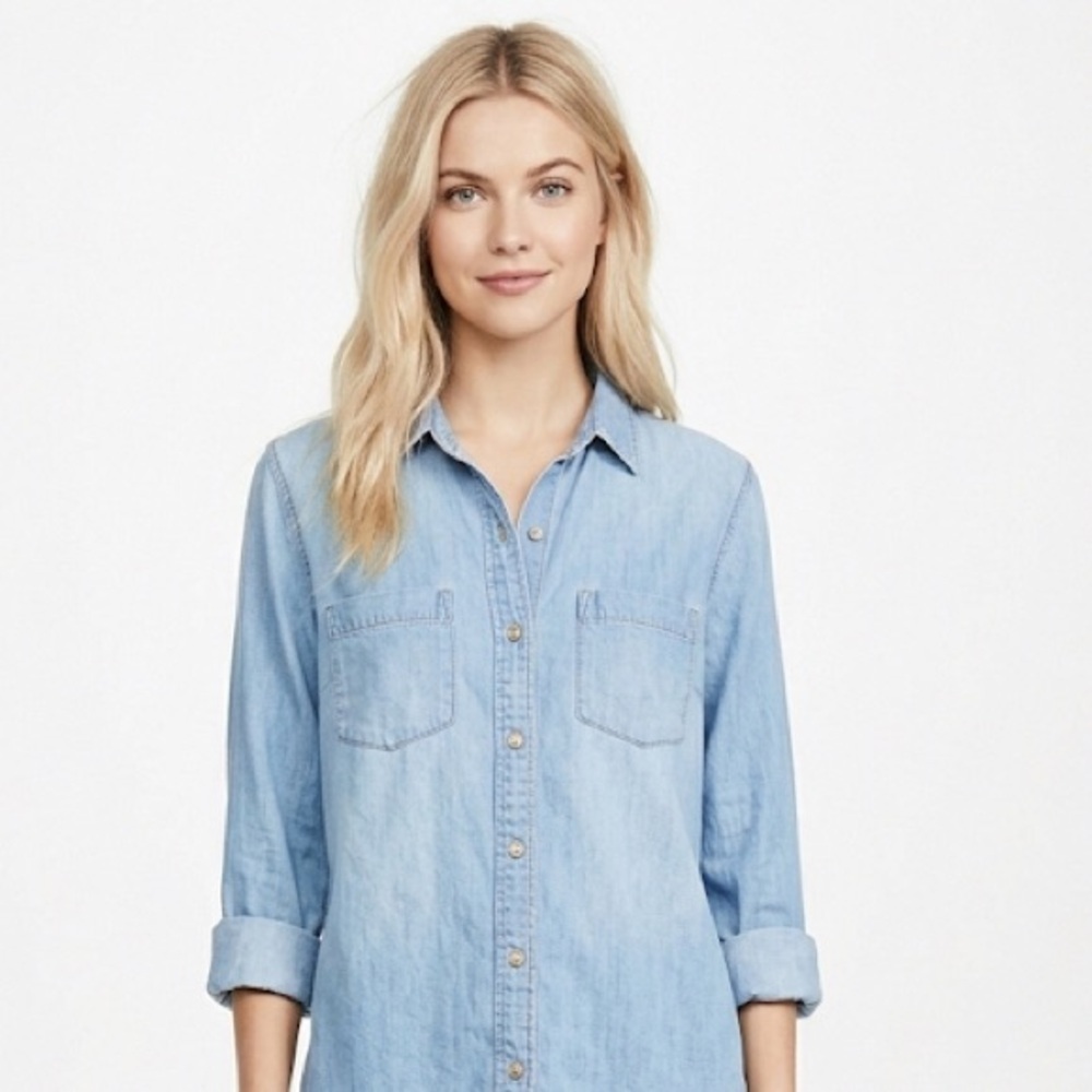 Velvet Heart Denim Blue chambray button down Shirt size large